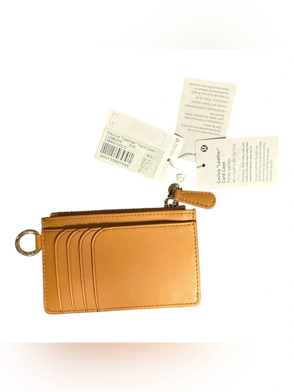 Lululemon Cactus Leather Card Case Wallet Chestnut Brown Gold NWT